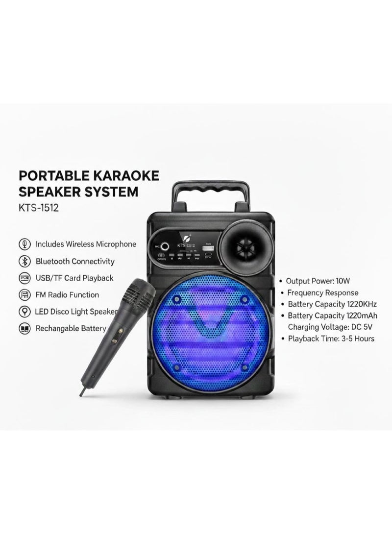 KTS-1512 Portable Wireless Bluetooth Speaker with Wired Microphone and LED Lights - Image 3